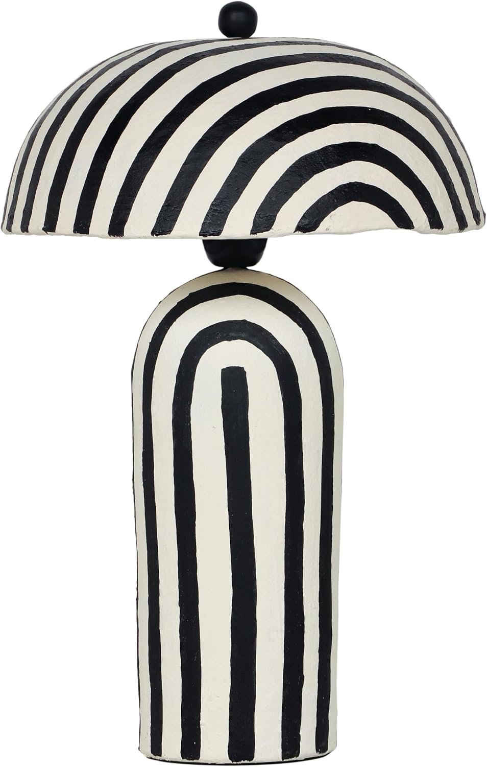 Striped Papier Mache Table Lamp in Black & Off-White